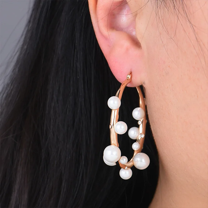 

GODKI Luxury Imitation Pearl Maxi Hoops Earring for Women Trendy Wedding Cubic Zirconia CZ Bohemian Dubai Bridal Earrings 2019