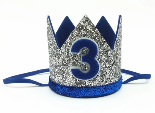 Дети первый день рождения мальчик Корона Королевский синий золотой розовый белый корона 1-й День рождения шляпа 2rd 3-й вечерние шляпа ребенок мальчик Smash торт реквизит для фотосессии - Цвет: Silver blue 3