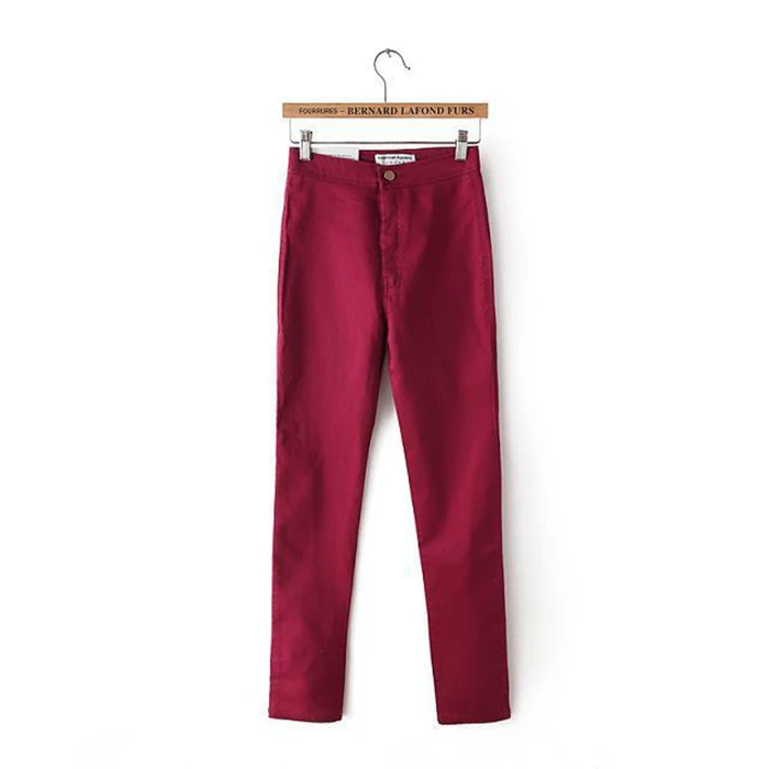 Женские узкие джинсы на высокой талии высокого качества C0185 - Цвет: Красный