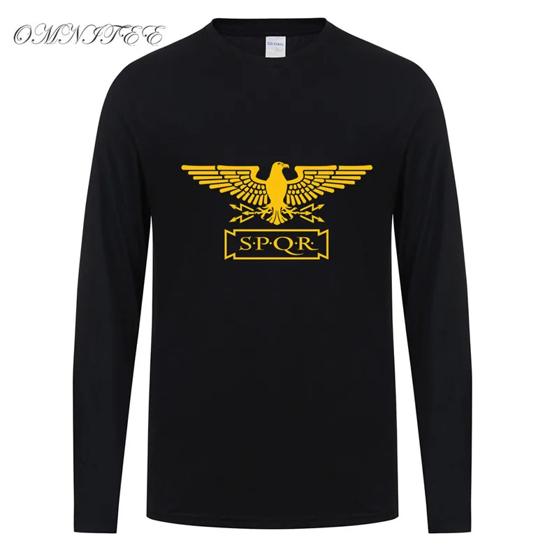 

Omnitee Long Sleeve SPQR Men T Shirt Tops Cotton Fashion Eagle banner Roman Empire T-shirt Full Sleeve Roman Gladiator Tops