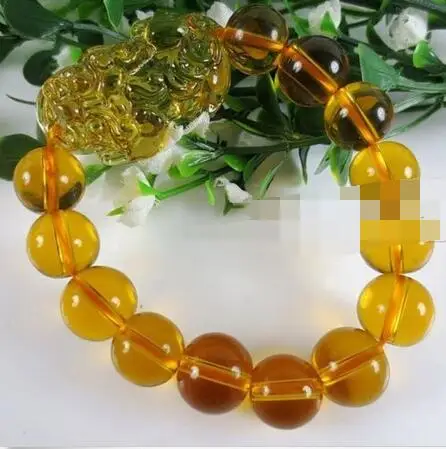 

NEW Feng Shui Yellow Crystal Pi Yao Pi Xiu Xie Bracelet For Wealth 14mm