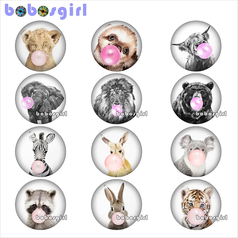 

balloon bear tiger rabbit animal glass snap button jewelry DIY Round photo cabochons flat back TW1035