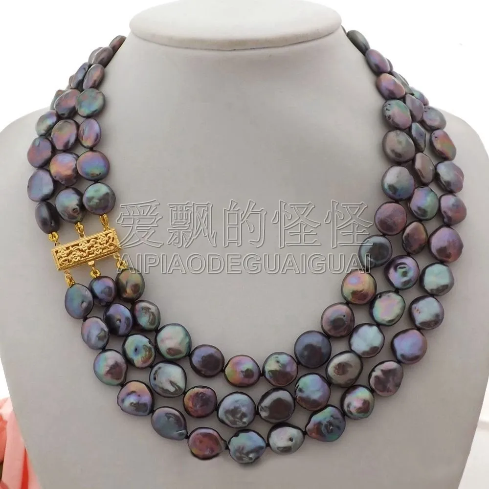 

Women's 3 Strands 18''-20'' Black Coin Pearl Necklace
