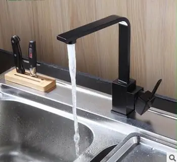 

Free Shipping!Full copper black paint modern kitchen sink faucet hot and cold simple square can be rotated 1pcs/lot