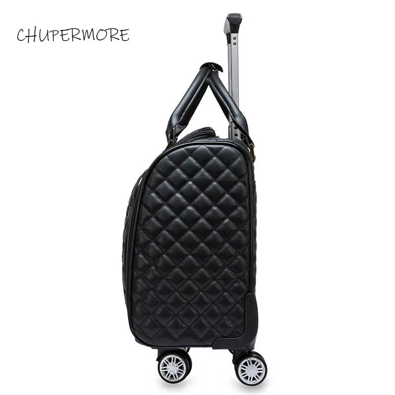 US $114.24 Chupermore 100 Luxury PU Leather Rolling Luggage Spinner 16 Inch Brand Suitcase Wheels Carry On Trolley Travel Bags