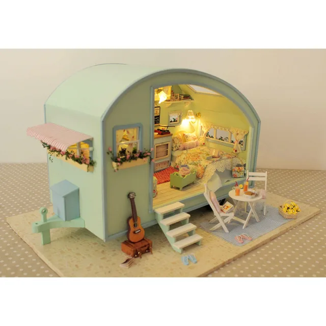Cutebee DIY House Miniature with Furniture LED Music Dust Cover Model Building Blocks Toys for Children Casa De Boneca 2