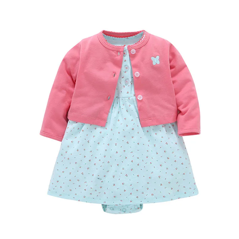 Боди для новорожденных девочек г. Лето-осень, милые мягкие хлопковые комплекты из 2 предметов, пальто+ боди с короткими рукавами, платье - Цвет: 1