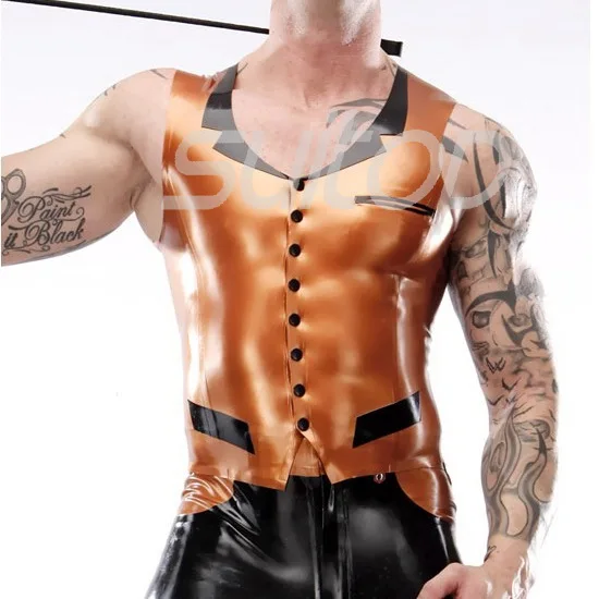 Man latex vest rubber tee men 's New Gold Cuprum Man latex vest rubber tee men 's New Gold Cuprum