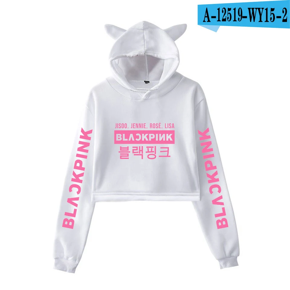 Blackpink harajuku Cat Ear Cap Hoodies fashion trend sala Cat Crop Top Women Hoodies Sweatshirt Sexy hot Kpop Clothes - Цвет: white