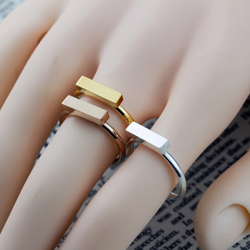 New BFF Minimal Thin Cubic Bar Rings For Women Men's Boho Jewelry Stainless Steel Gold Silver Color Ring Friendship Gifts