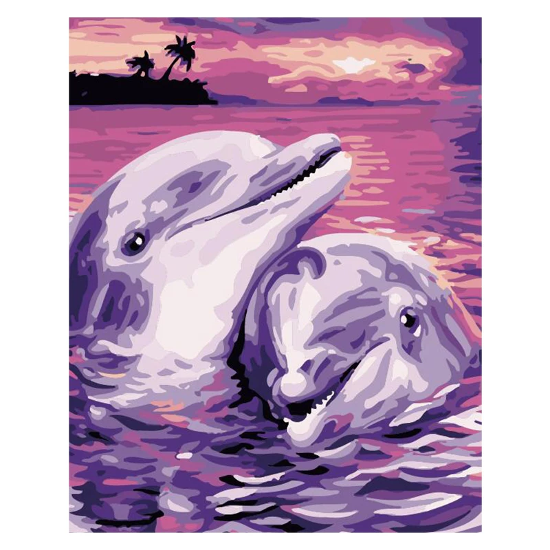 Картина по номерам DIY Прямая поставка 40x50 50x65 см красный фон Два дельфина животное