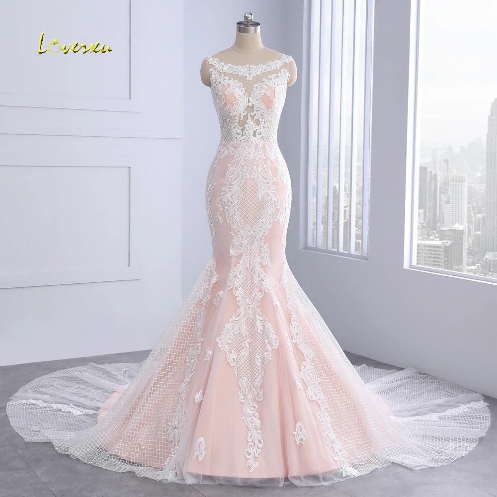 

Loverxu Vestido De Noiva Button Lace Mermaid Wedding Dresses 2019 Sexy Illusion Appliques Vintage Trumpet Bridal Gown Plus Size