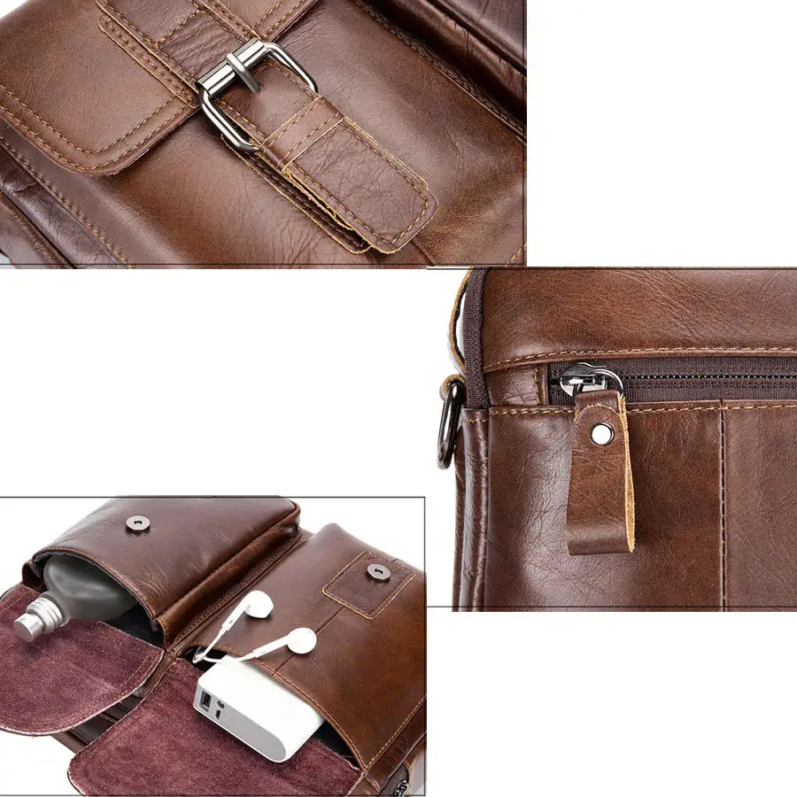  LAOSHIZI LUOSEN Genuine Leather Men's Shoulder Bag Vintage Male Handbags Messenger Bags Men Busines - 32850274724