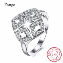 Fango Brand New Arrival Square Zircon Silver Ring Fashion Pure 925 Sterling Silver Geometric Wedding Bands Rings Women Jewelry