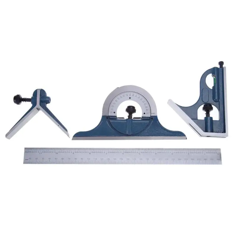 

4pcs Universal Ruler Set 180 Degree Protractor Spirit Level Measuring Tools Right Angle Combination Square Protractor Ruler Set