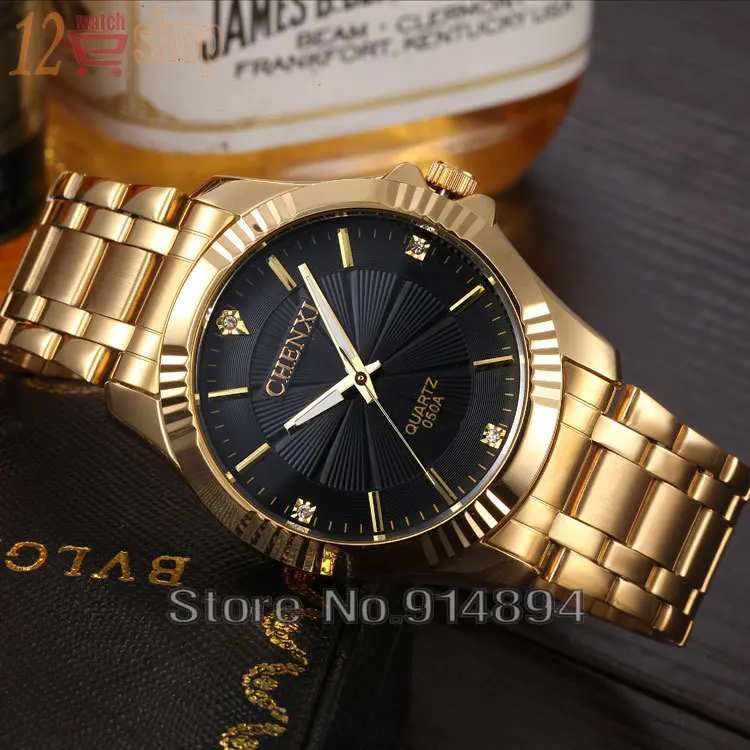 Высокое качество часы Модные мужские Роскошные CHENXI бренд золото нержавеющая сталь кварцевые-часы наручные часы золотые часы для мужчин