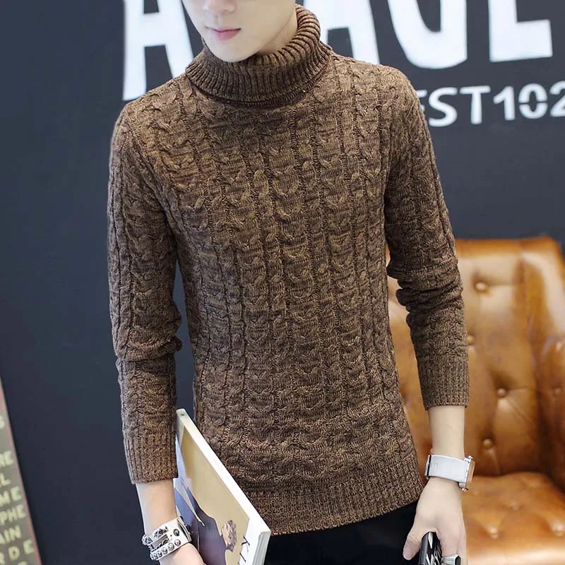 

Autumn and winter men's thick-soled warm turtleneck sweater, personalized fashion embroidery Slim wild knit bottoming shirt