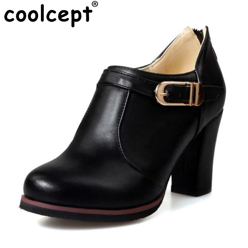 

Coolcept Size 32-48 New Fashion 2016 Women Boots Shoes Casual Wedding Ankle Boots High Heel Round Toe Boots Heeled Shoes Woman