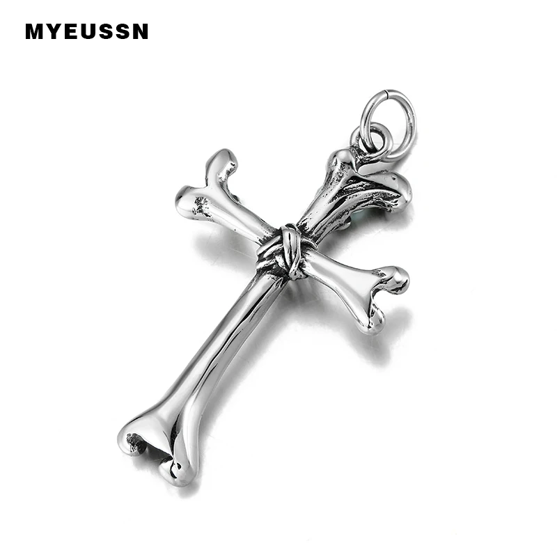 

316L Stainless Steel Bone Cross Pendant Silver Black Charm For Men jesus cross Necklace With Chain Hip Hop Jewelry Gift