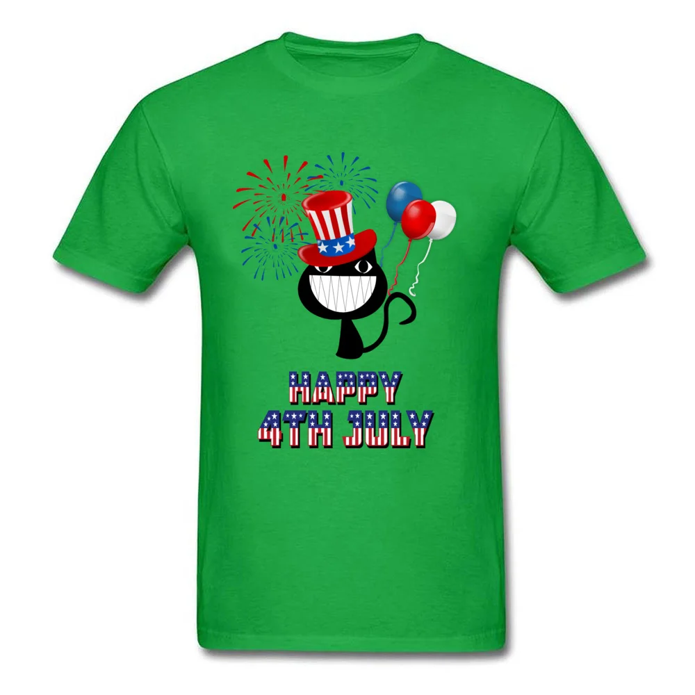 Family comfortable Round Collar Tshirts Summer Tops Tees Short Sleeve for Adult Discount 100% Cotton Camisa Top T-shirts Happy 4th of July Cat Independence Day green