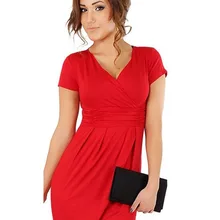 Новая мода v-образным вырезом короткий рукав карандаш вечерние коктейльные женские платья размер S-XXL