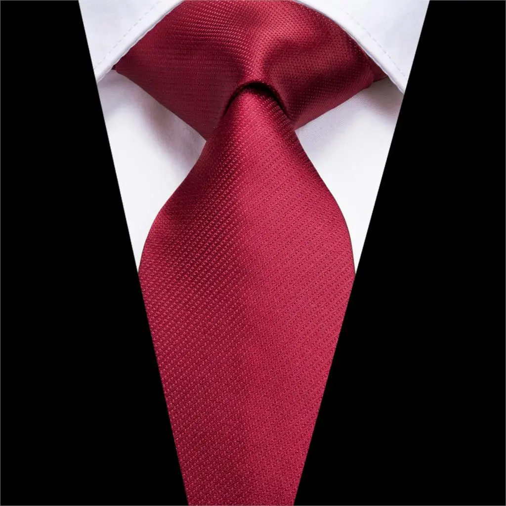 C-3121 Hi-Tie простой Шелковый мужской галстук винно-красный однотонный галстук носовой платок запонки набор Модные мужские Классические Вечерние и свадебные галстуки 8,5 см