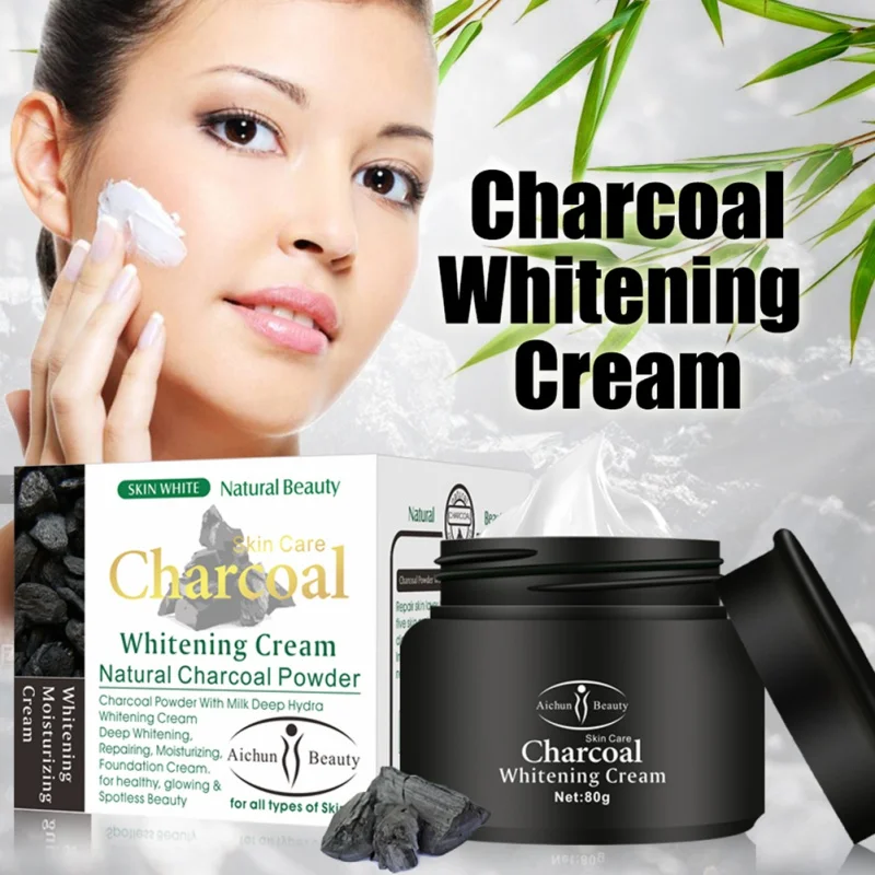 Charcoal Natural Whitening Cream Moisturizer Face Cream Anti Aging Acne Long Lasting makeup easy