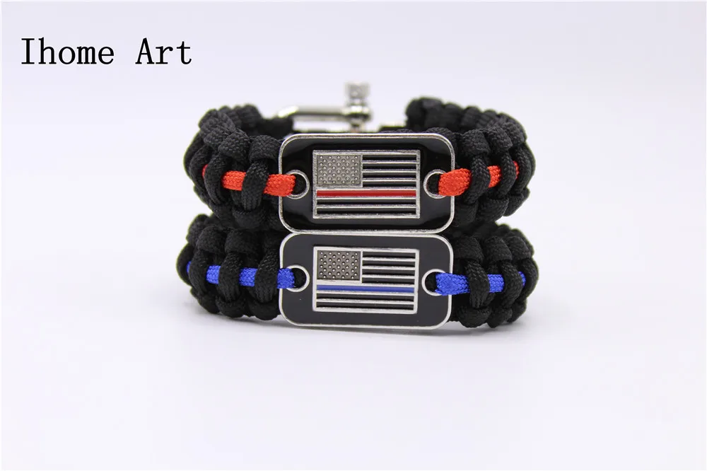 Thin Blue Line USA flag Police Paracord Bracelet Support Lives thin red