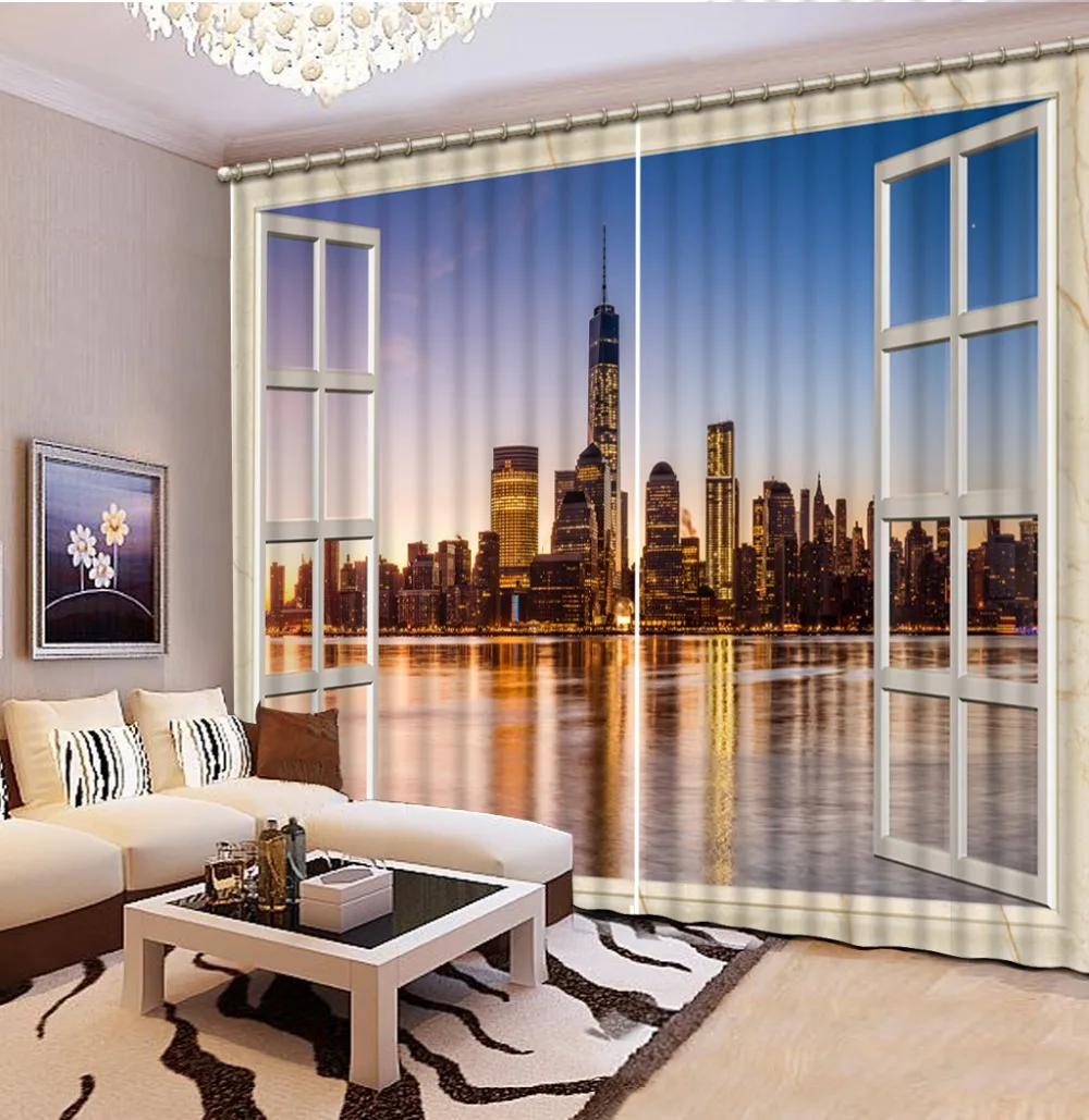 

Photo 3D Curtains for Living Room Window city night view curtains