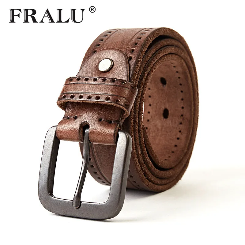 

FRALU Cow leather belt men male genuine leather strap belts for men buckle fancy vintage jeans cintos masculinos ceinture homme