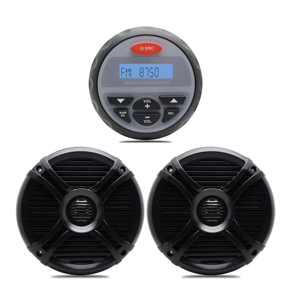 

6.5 Inch Marine Wateproof Boat Speakers Bluetooth Radio USB MP3 Player AM FM Receiver Stereo Audio Motorcycle ATV UTV Swimming
