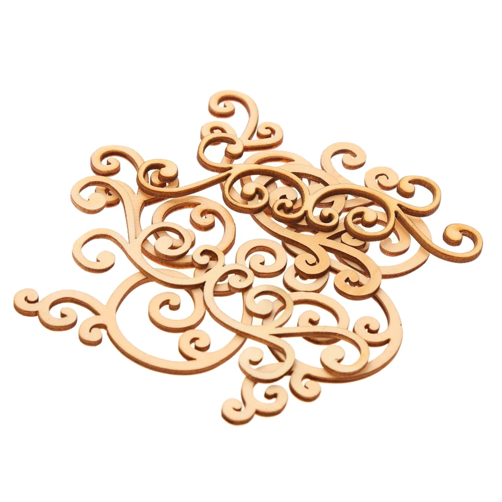 8 Pieces Large Wooden Floral Shapes Craft Wood Decoration Embellishments
