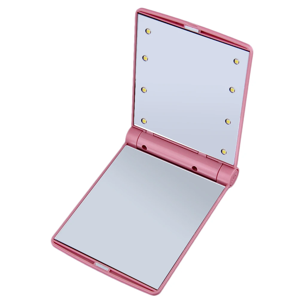 

1 pcs Foldable Makeup Mirrors Lady Cosmetic Hand Folding Portable Compact Pocket Mirror 8 LED Lights Lamps Drop Shipping hot