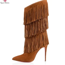 Оригинальное предназначение; 2 цвета; женские ботинки до середины икры; популярные ботинки с острым носком на тонком каблуке; женская обувь размера плюс 4-15