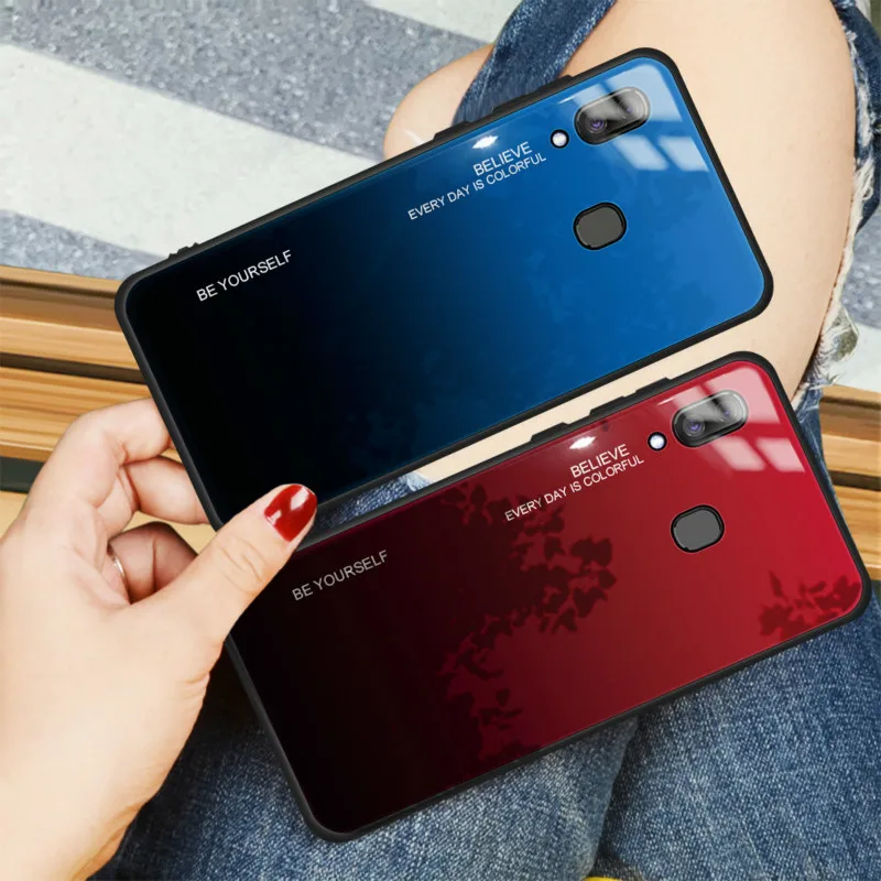 

Tempered Glass Case for Samsung galaxyS9 S9plus Colorful gradient S10 S10plus covers A6 A6plus A8 A8plus J4 J4plus J6 J6plus M20