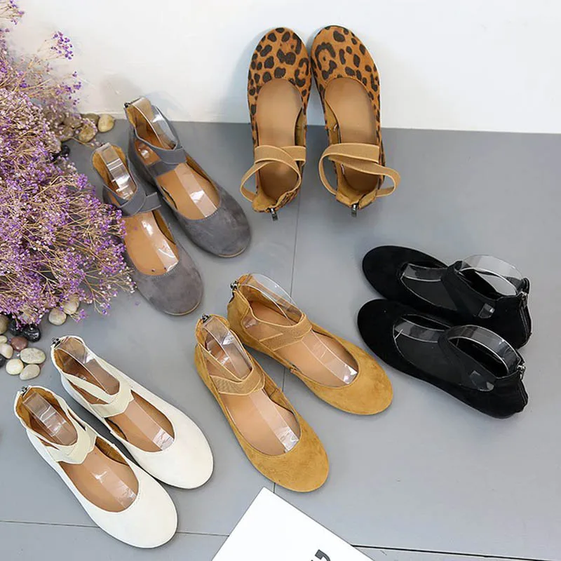

2019 Hot Sale Women Elastic Cross Strap Slip On Sandal Closed Toe Ballet Flats Low Ankle Strap Shoes MSJ99