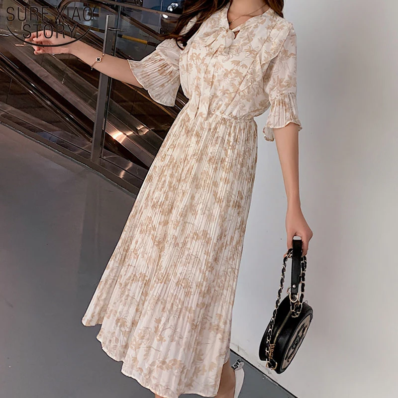 

Fashion women summer dress elegant 2019 white dress Bow Floral A-Line Butterfly Sleeve ladies dresses chiffon dresses 3501 50
