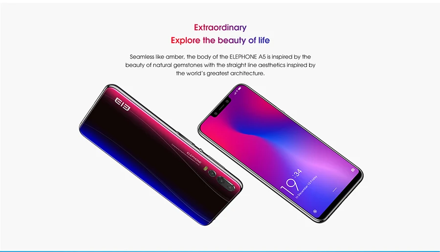 Новый Elephone A5 Android 8,1 6,18 "18,7: 9 P60 MT6771 4 ядра 4 Гб Оперативная память 64 Гб Встроенная память 12MP + 20MP Face Unlock отпечатков пальцев 4G мобильный телефон