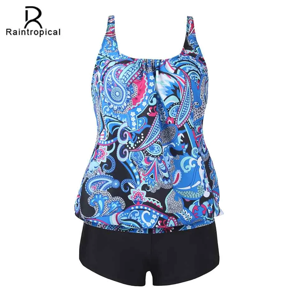 Raintropical 2019 New Sexy Women Swimsuit Plus Size Swimwear Tankini Strappy Swimwear Push Up Print Bottom Bathing Suits Bottom