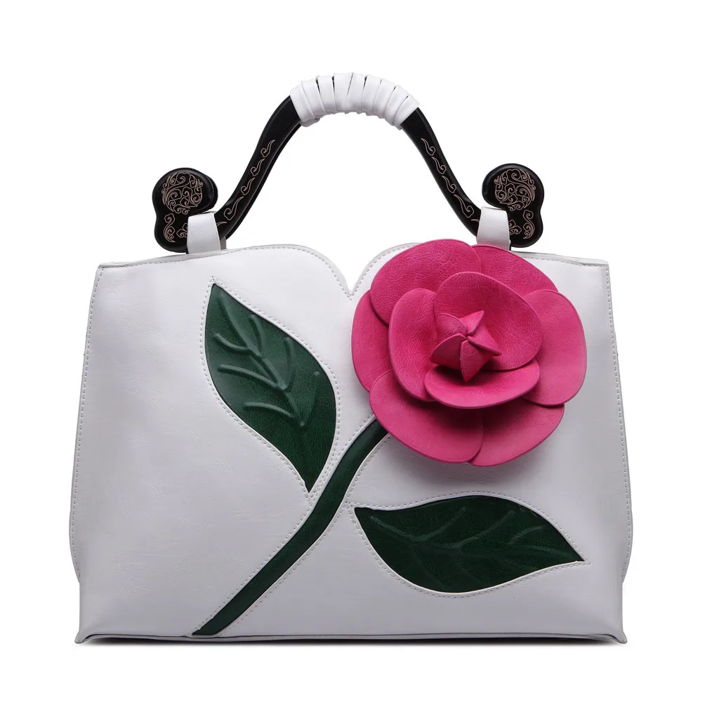 Luxury Handbags Women Classic Rose Tote Zipper Ethnic Wind Shoulder Bag Retro Handbags Lady Sac Main Femme Dropshipping YJJ2