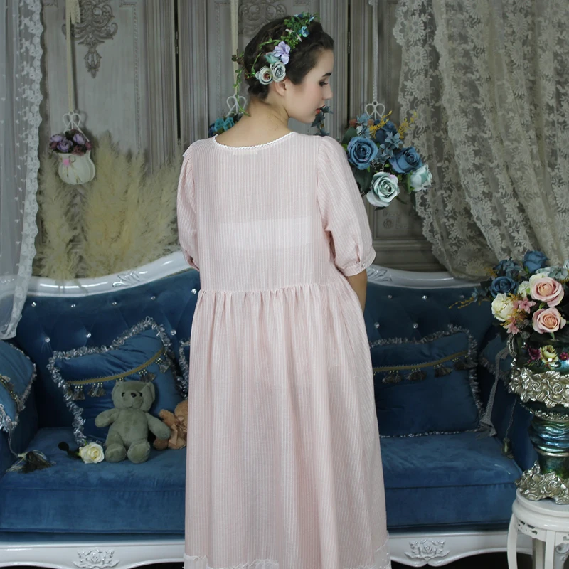 Винтажная Ночная рубашка в европейском дворцовом стиле, длинная Хлопковая пижама, Женская кружевная ночная одежда в клетку с рюшами, платье в викторианском стиле T296