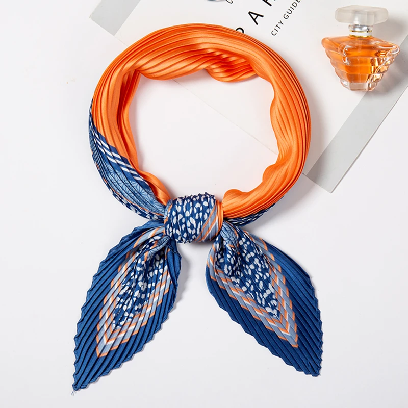 2019 New Female Pleated Scarf Stain Hair Neck Scarfs for Ladies Silk Crinkle Scarves Neck Tie Foulard Headband