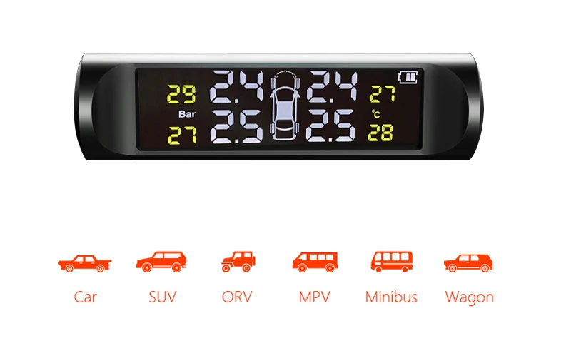 Солнечный Мощность Беспроводной TPMS автомобильных шин Давление мониторинга Системы ЖК-дисплей Дисплей автомобильных шин Давление