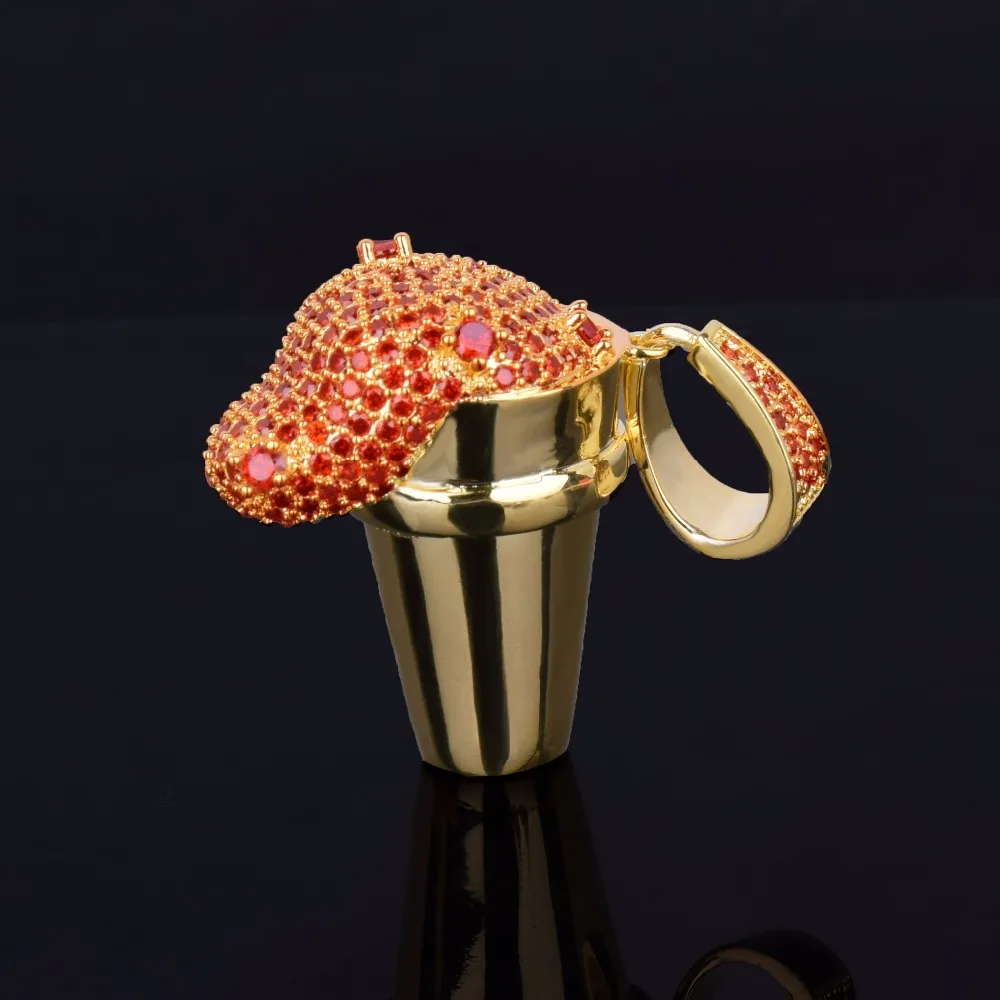 Мужское ожерелье с кулоном Lean Gold Cup, со льдом, стальная цепочка, золотой, серебряный цвет, кубический циркон, хип-хоп ювелирное изделие для подарка