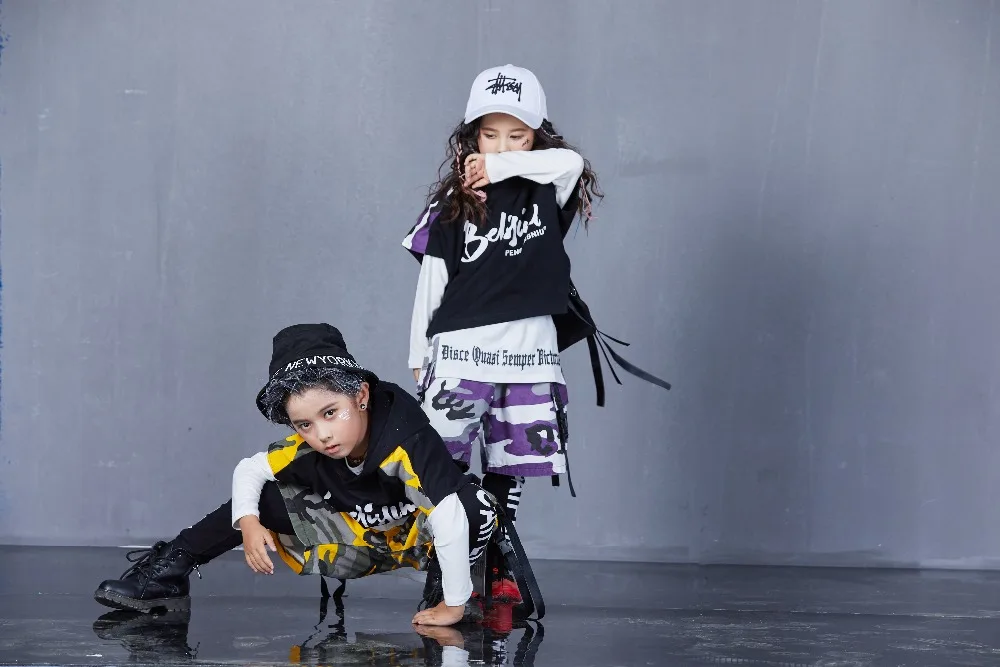 Spring Autumn Boys Girls Street Dance Clothes Suit Children's Fashion Print Performance Tracksuit Kid Hip-Hop Sportswear Outfit (42)