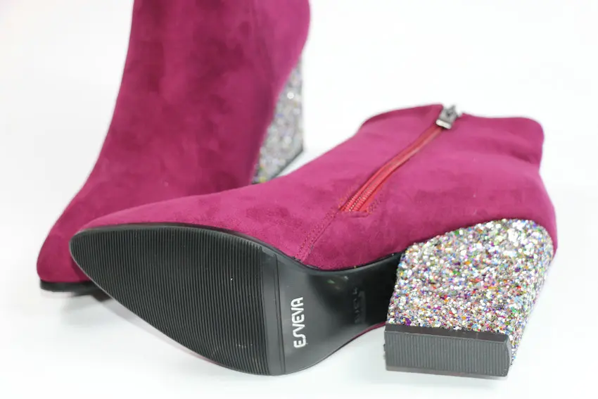 ESVEVA/ г.; Осенняя обувь на молнии; Модные женские ботинки из флока; женские ботильоны на толстом высоком каблуке; обувь для вечеринок со стразами; размеры 34-43