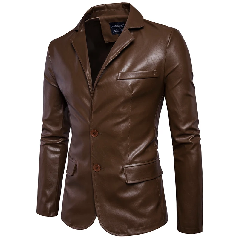 

Size M-5XL men business casual leather pocket decoration new autumn and winter suits turn down coat collar Leather jacket cloth