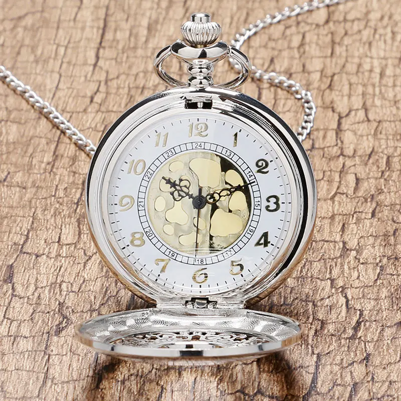 Retro Hollow Silver Tone Quartz Pocket Watches Women Men Watch Necklace Pendant with Chian 2018 High 2