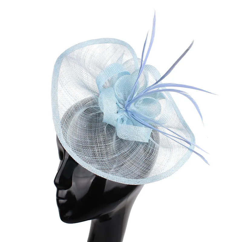 

Charming Elegant Ladies sinamay ivory fascinator hats feather flowers party tea hats bridal hair accessories cocktail headpiece