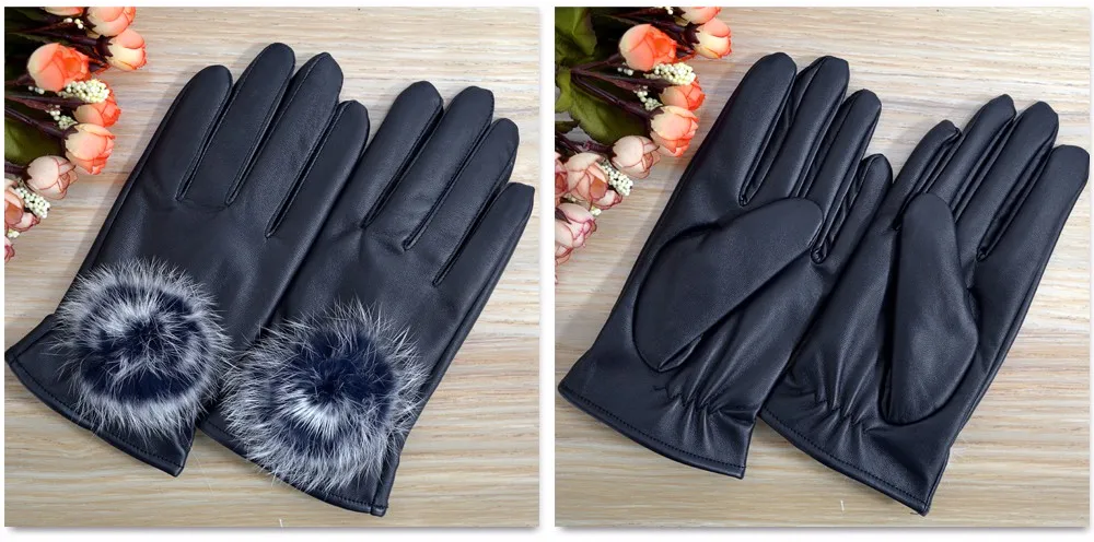 Зимние кожаные перчатки для женщин, модные перчатки, меховые варежки, женские теплые перчатки, женские перчатки для рук